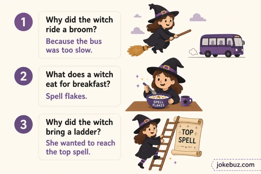Short witch puns and jokes for Kids
